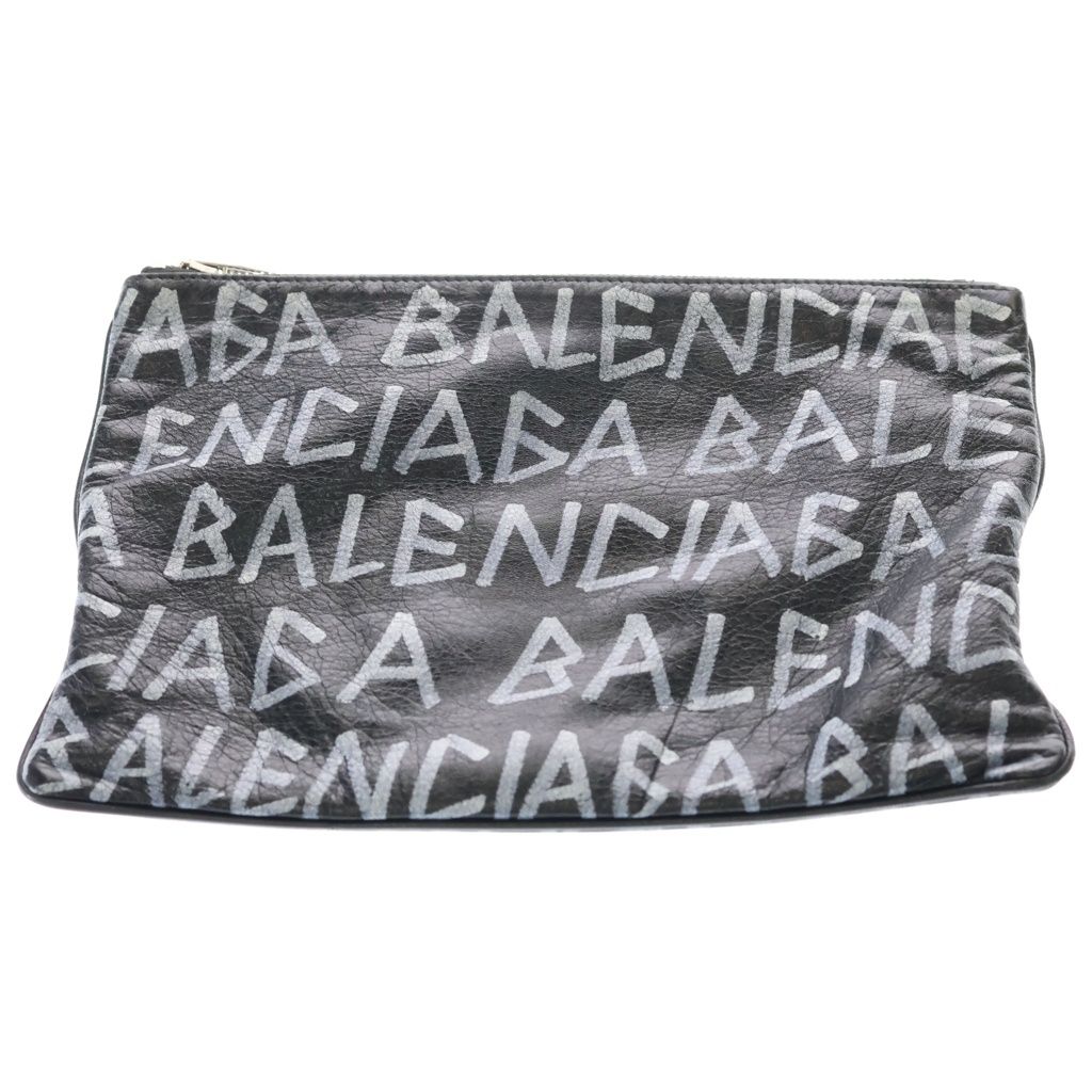 Balenciaga Carry Clip Graphic Logo Print Clutch Black