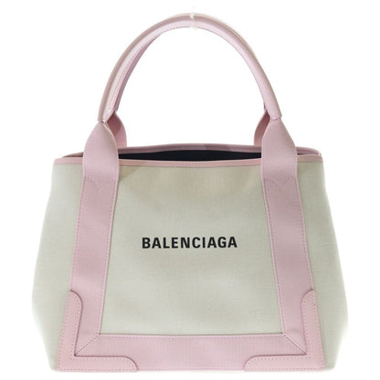 Balenciaga Navy Cabas XS Tote Pink Ivory Canvas Leather Silver