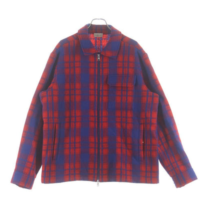 Moncler Camicia Zip Up Wool Jacket Plaid Zip Up Shirt Red Blue