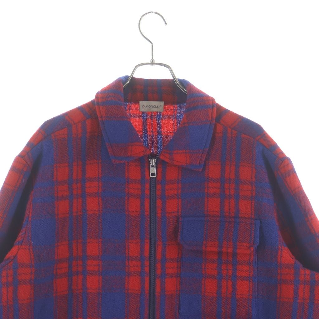 Moncler Camicia Zip Up Wool Jacket Plaid Zip Up Shirt Red Blue — view 3
