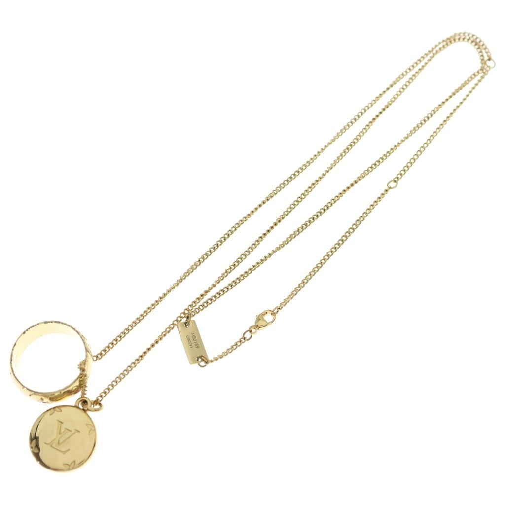 Louis Vuitton Monogram LV Logo Ring Necklace Gold — view 2
