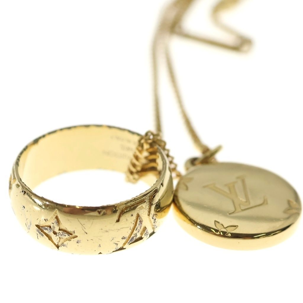 Louis Vuitton Monogram LV Logo Ring Necklace Gold — view 3