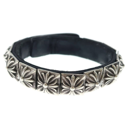 Chrome Hearts Zero Stud Sngl Row Pyramid Studs Single Leather Bracelet Silver