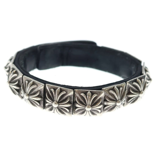 Chrome Hearts Zero Stud Sngl Row Pyramid Studs Single Leather Bracelet Silver