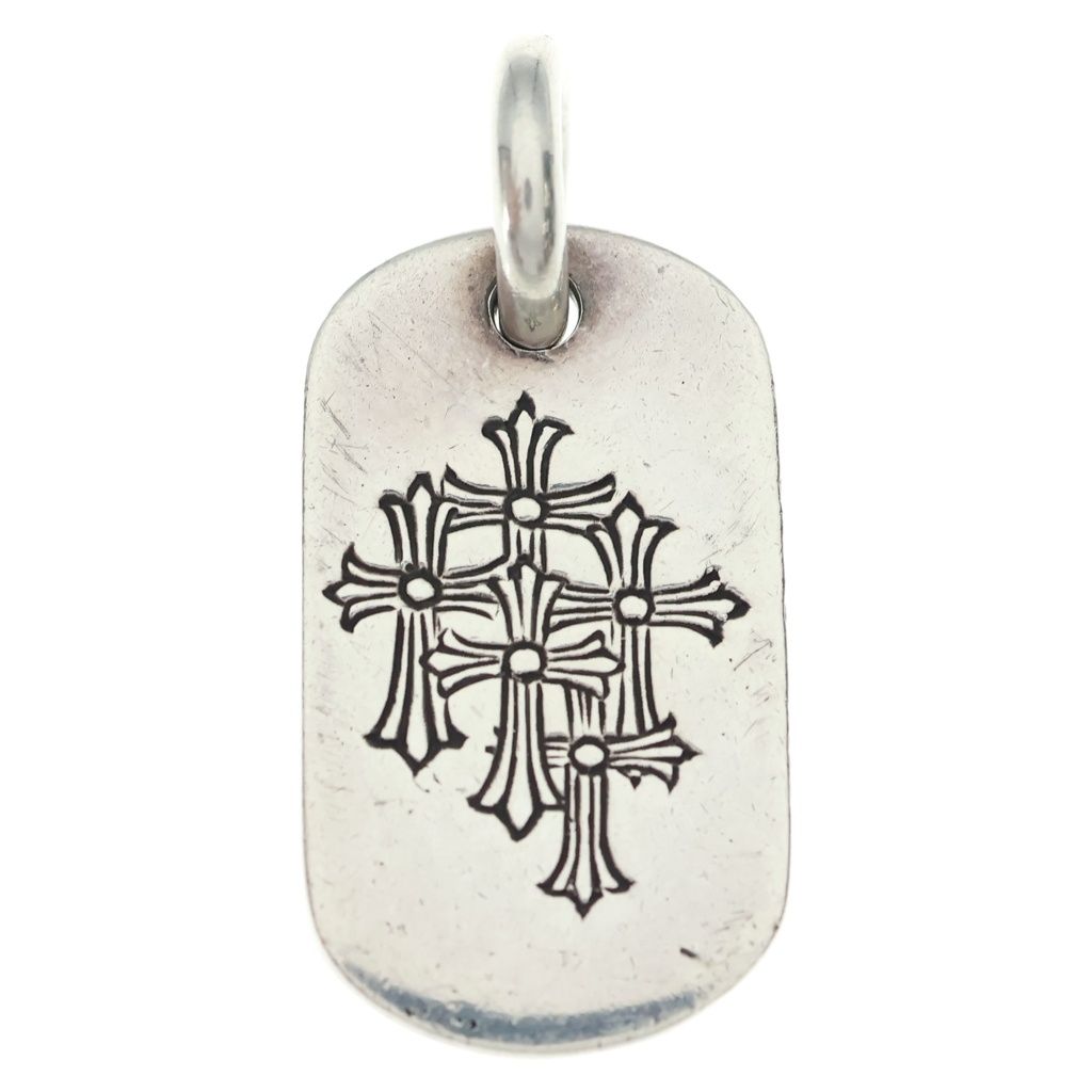 Chrome Hearts Tag Sml Small Dog Tag Cemetery en Gray Gold Silver Necklace Top