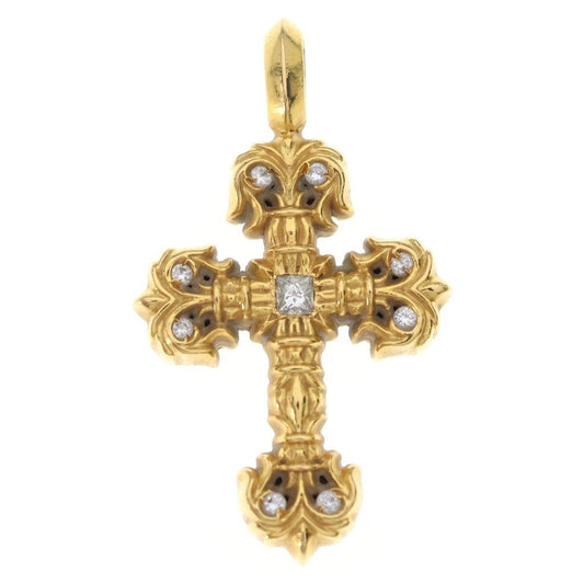 Chrome Hearts 22k Filigree Tiny Dia Cross Aftermarket Diamond Pendant Top Gold