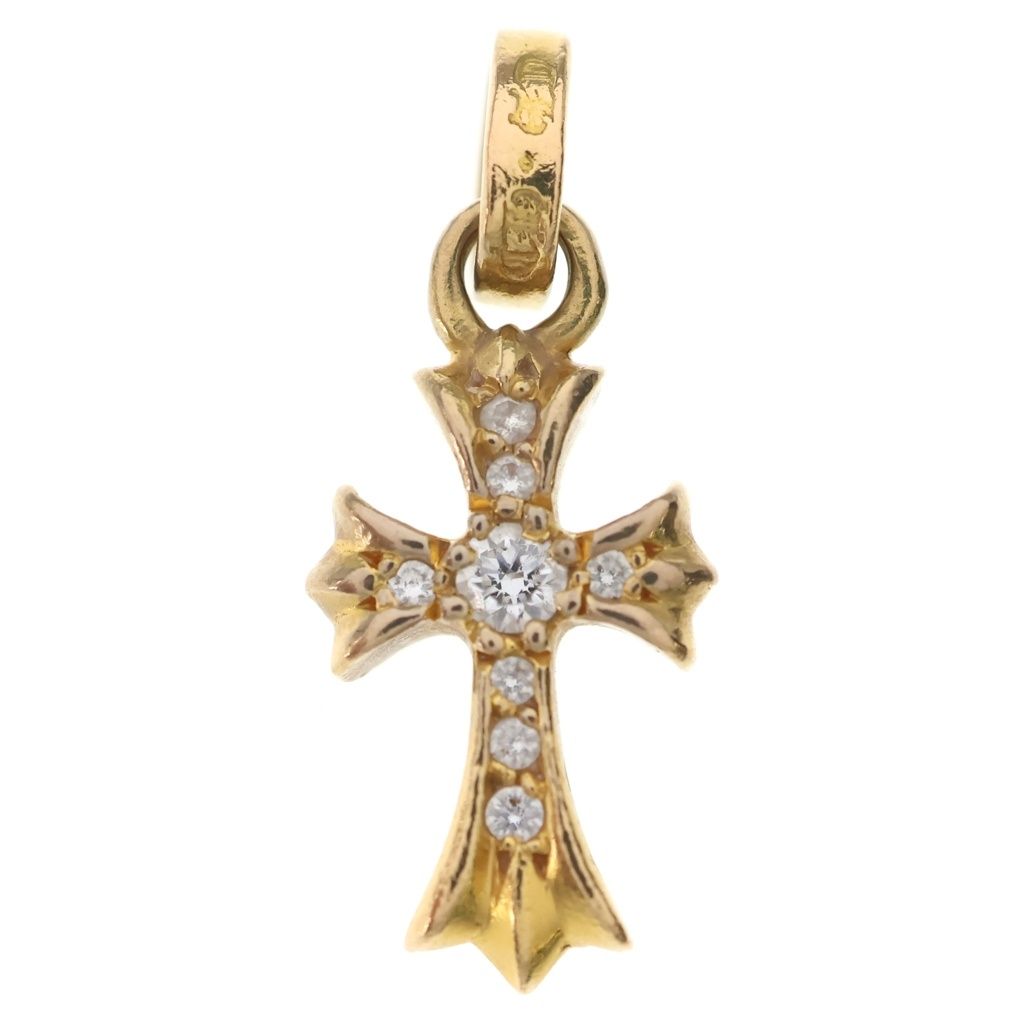 Chrome Hearts 22k Crs Baby Fat Dia Fat Cross Pave Diamond Pendant Top Gold