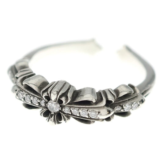 Chrome Hearts Baby Clsc Classic Double Floral Cross Pave Diamond Silver Ring