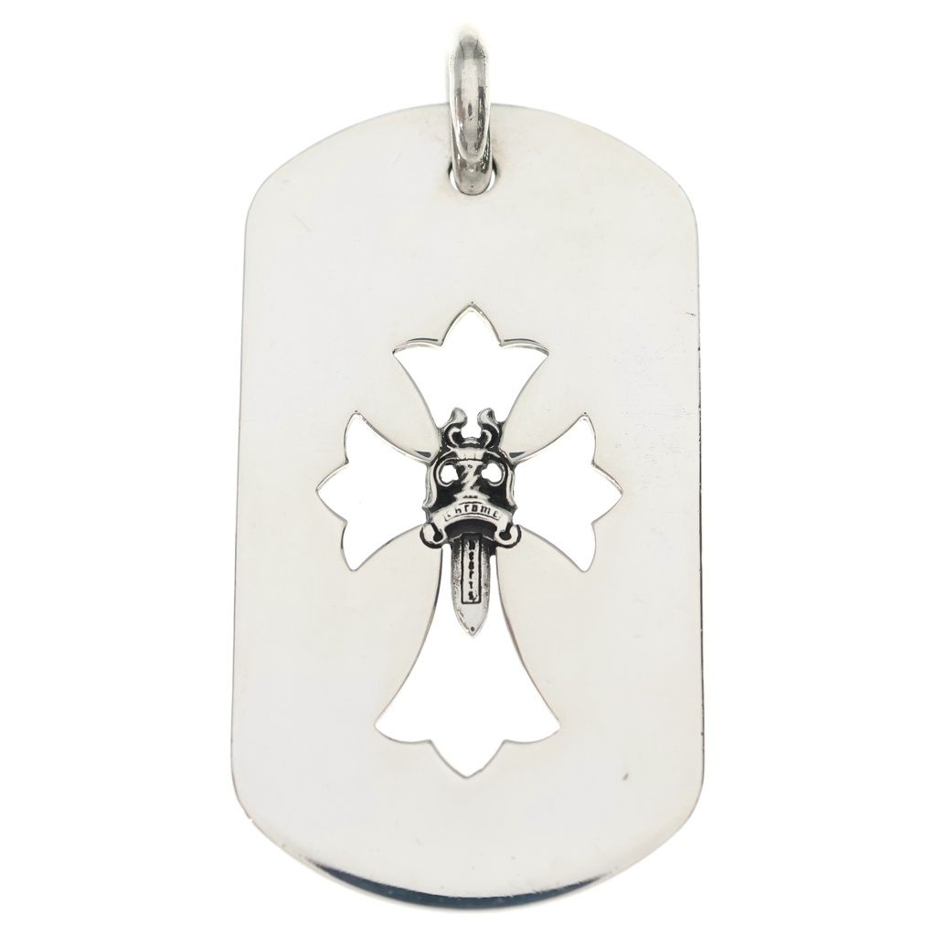 Chrome Hearts Tag Lrg Cross Dagg Cutout Dagger Large Dog Tag Necklace Top