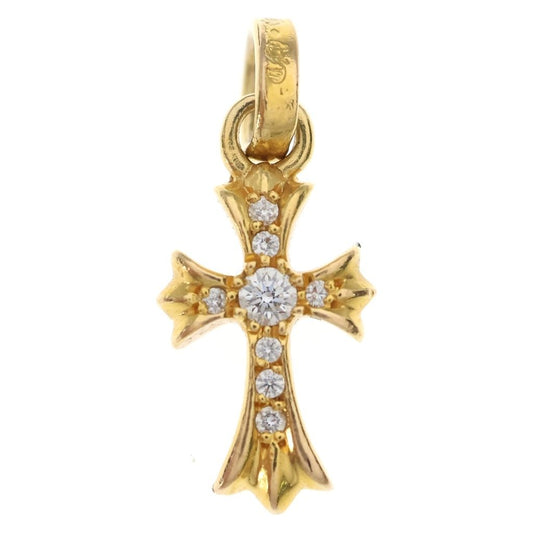 Chrome Hearts 22k Crs Baby Fat Dia Fat Cross Pave Diamond Pendant Top Gold