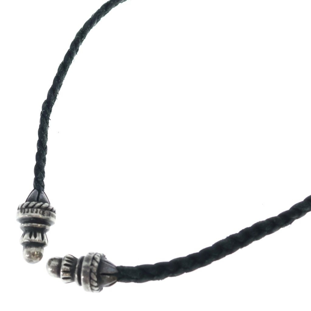 Chrome Hearts Leather Braid Borochip Blade Necklace Black Silver