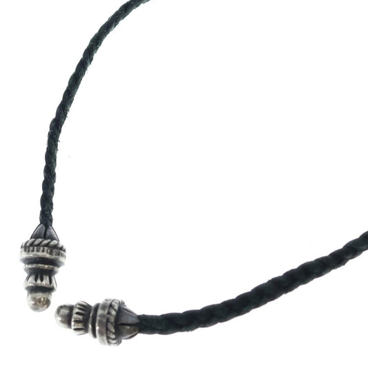 Chrome Hearts Leather Braid Borochip Blade Necklace Black Silver