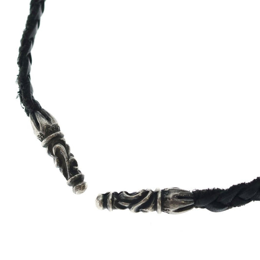 Chrome Hearts Leather Braid Scroll Blade Silver Necklace