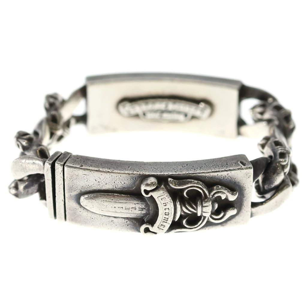 Chrome Hearts ID Dbl Flrl Dggr Fancy Double ID Floral Daga Bracelet Silver