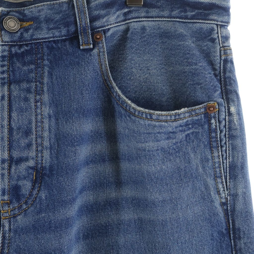 Saint Laurent Paris Distressed Button Fly 5 Pockets Denim Pants Jeans Indigo — view 4