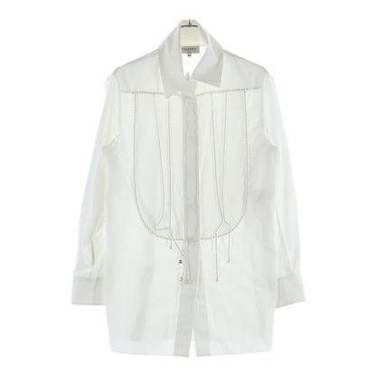 Chanel CC Logo Sequin Pearl Decor Embellishment Shirt White