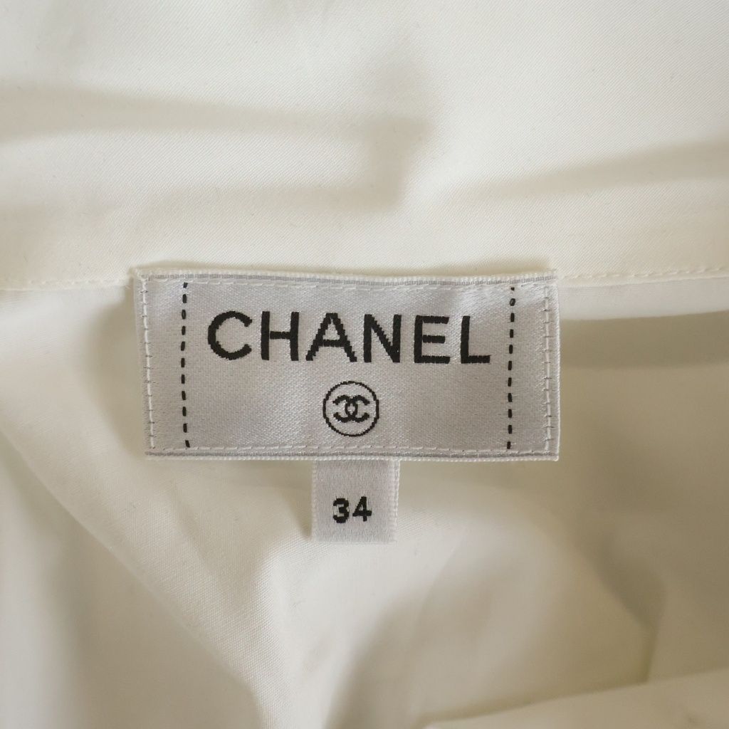 Chanel CC Logo Sequin Pearl Decor Embellishment Shirt White — view 6
