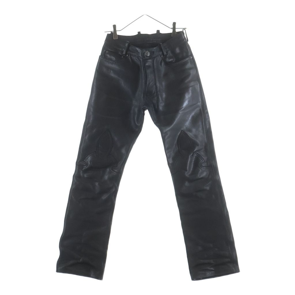 Chrome Hearts Lthr Pants Funi Cross Ball Button Fly Leather Black