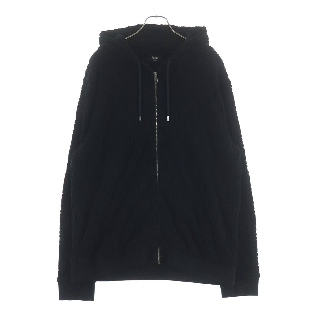 Fendi Pile Zucca Pattern Zip Up Hoodie Black Aryp