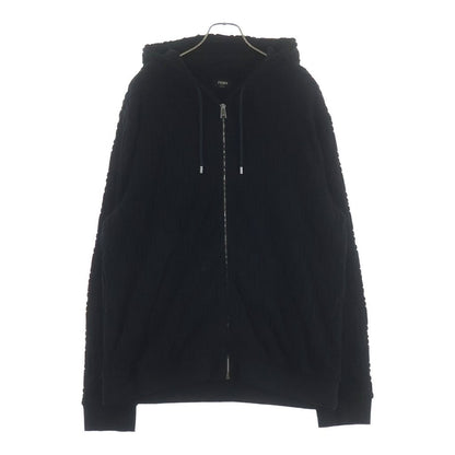 Fendi Pile Zucca Pattern Zip Up Hoodie Black Aryp