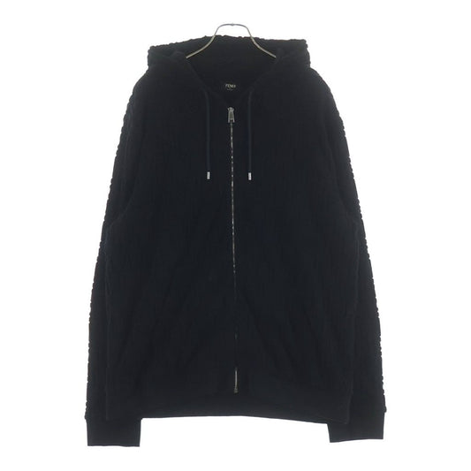 Fendi Pile Zucca Pattern Zip Up Hoodie Black Aryp