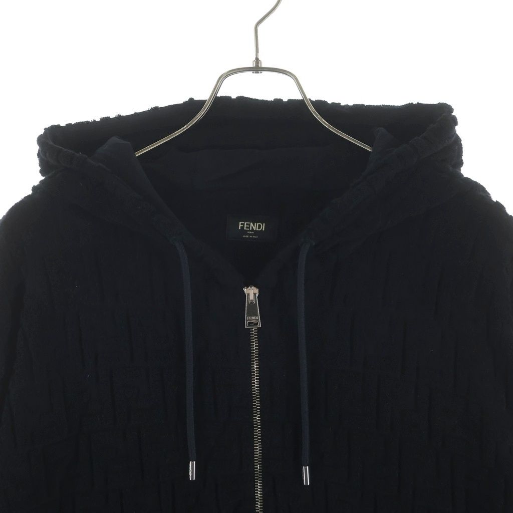Fendi Pile Zucca Pattern Zip Up Hoodie Black Aryp — view 3