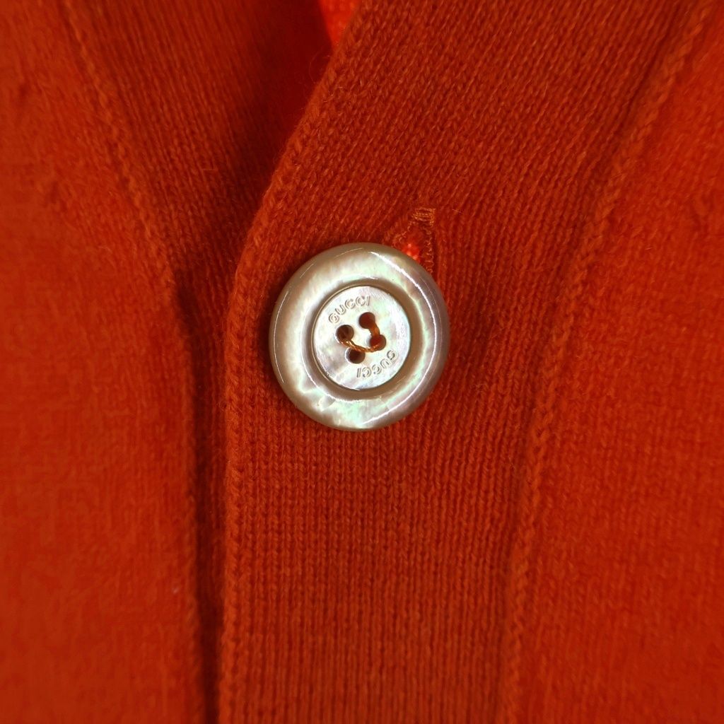 Gucci Sleeve Cat Embroidery V-neck Cashmere Jacket Orange — view 4