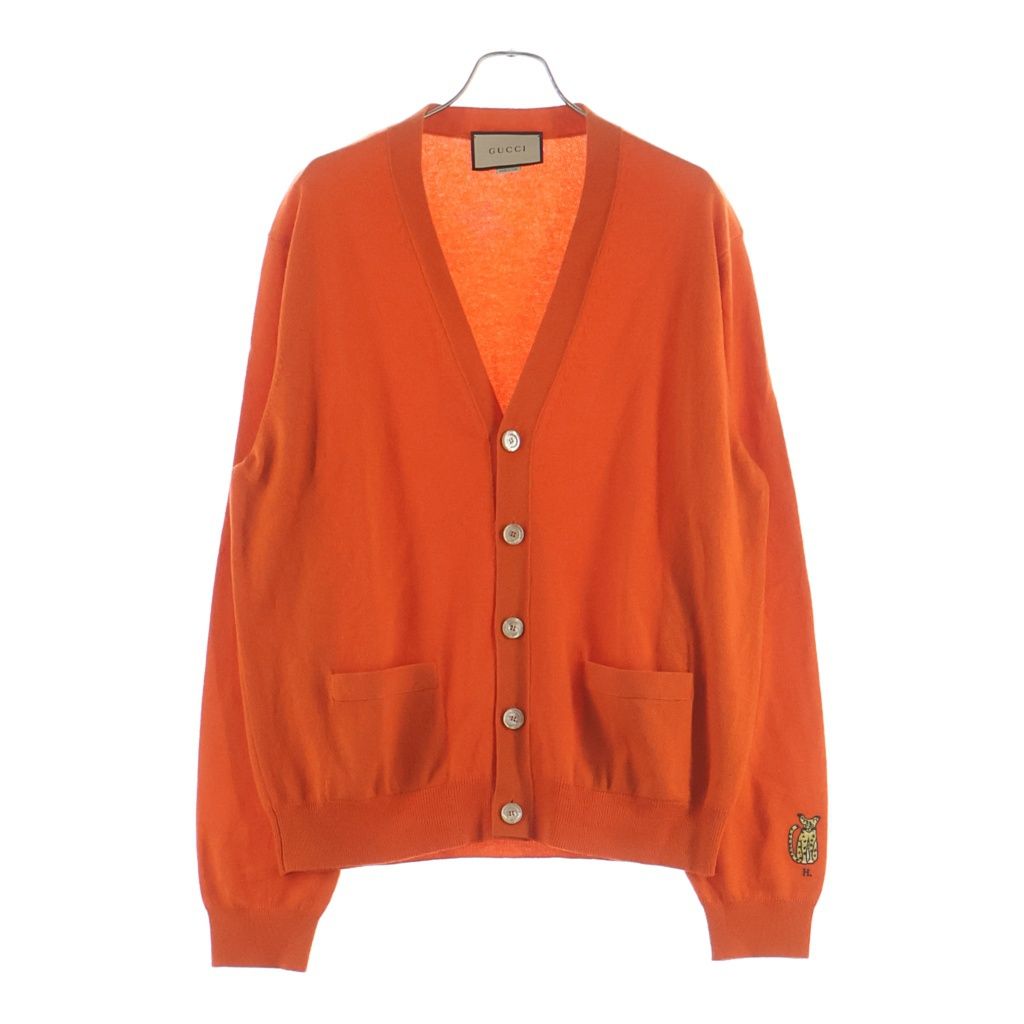 Gucci Sleeve Cat Embroidery V-neck Cashmere Jacket Orange