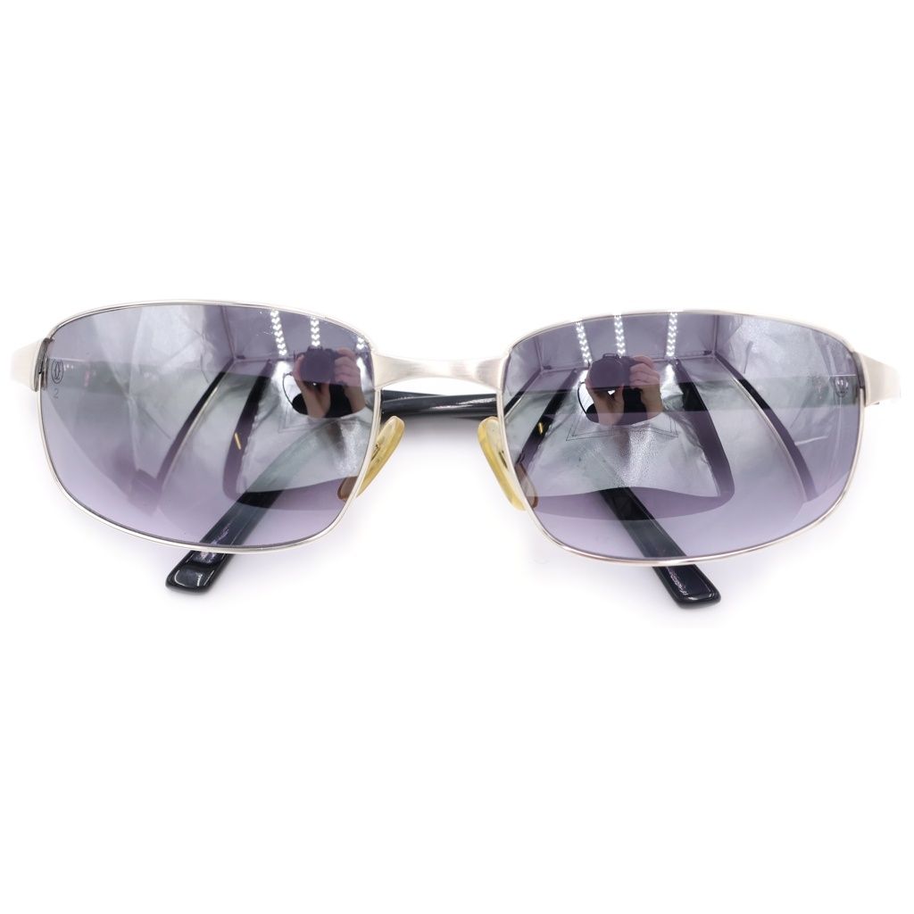 Cartier Santos Sunglasses Dark Purple Lens Silver Frame Eyewear