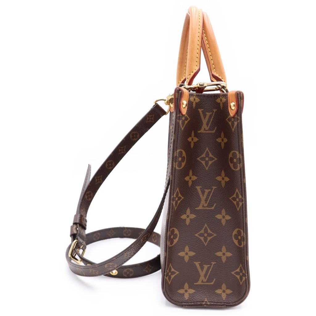 Louis Vuitton Monogram Sac Plat BB 2-Way Shoulder Bag Brown Leather Gold — view 3