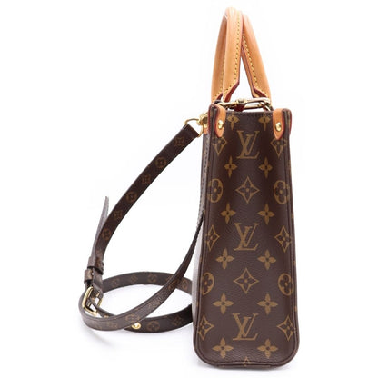 Louis Vuitton Monogram Sac Plat BB 2-Way Shoulder Bag Brown Leather Gold — view 3