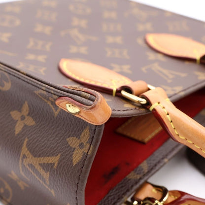 Louis Vuitton Monogram Sac Plat BB 2-Way Shoulder Bag Brown Leather Gold — view 6