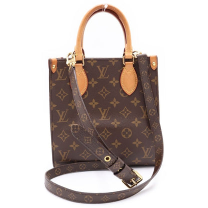 Louis Vuitton Monogram Sac Plat BB 2-Way Shoulder Bag Brown Leather Gold — view 2