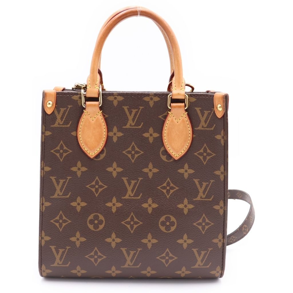 Louis Vuitton Monogram Sac Plat BB 2-Way Shoulder Bag Brown Leather Gold