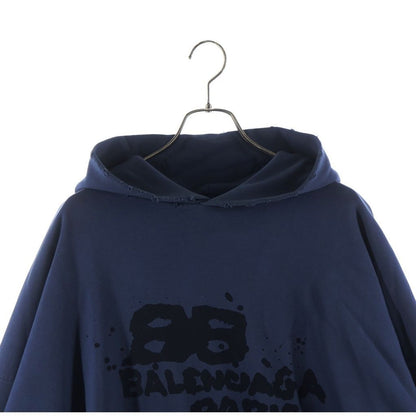 Balenciaga Hand Drawn BB Icon Hoodie Distressed Logo Oversize Pullover Navy — view 3