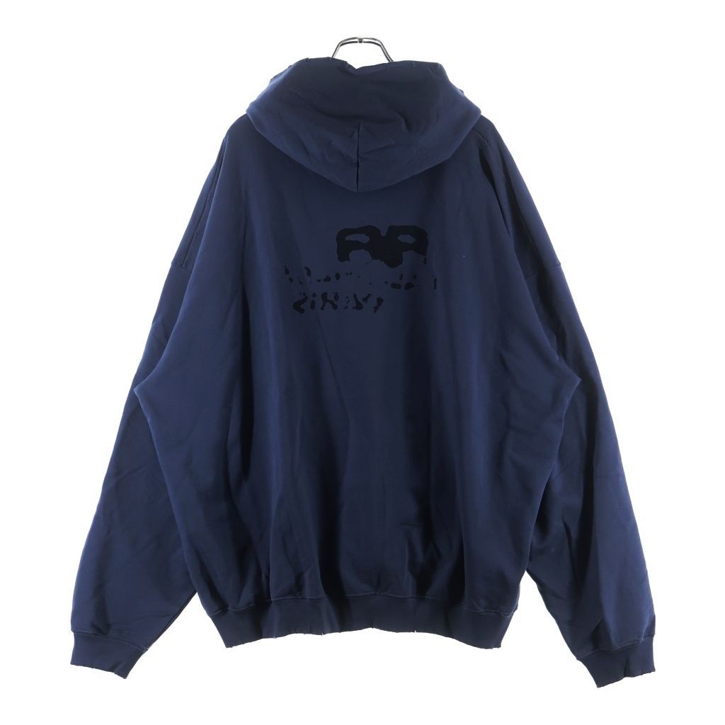 Balenciaga Hand Drawn BB Icon Hoodie Distressed Logo Oversize Pullover Navy — view 2