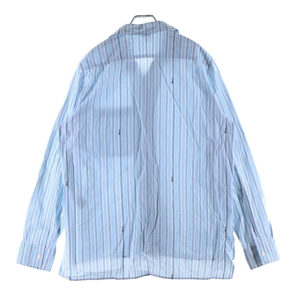 Loewe Logo Embroidery Chest Pocket Open Collar Striped Long Sleeve Shirt Blue — view 2