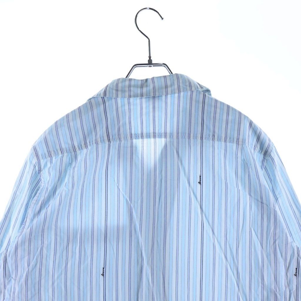 Loewe Logo Embroidery Chest Pocket Open Collar Striped Long Sleeve Shirt Blue — view 4