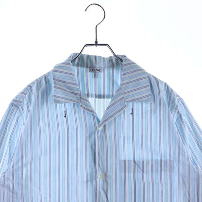 Loewe Logo Embroidery Chest Pocket Open Collar Striped Long Sleeve Shirt Blue — view 3