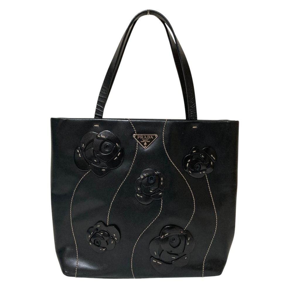 Prada Tola lelogo Plate Leather Handbag Black LadySecond