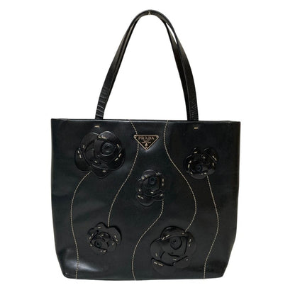 Prada Tola lelogo Plate Leather Handbag Black LadySecond