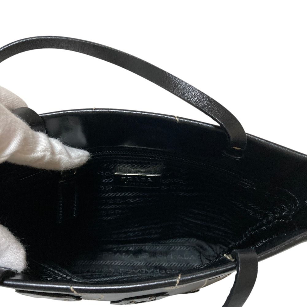 Prada Tola lelogo Plate Leather Handbag Black LadySecond — view 8