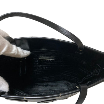 Prada Tola lelogo Plate Leather Handbag Black LadySecond — view 8