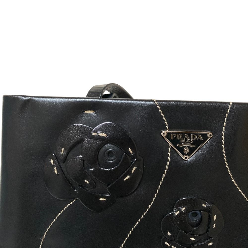 Prada Tola lelogo Plate Leather Handbag Black LadySecond — view 6