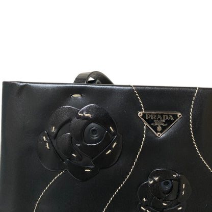 Prada Tola lelogo Plate Leather Handbag Black LadySecond — view 6