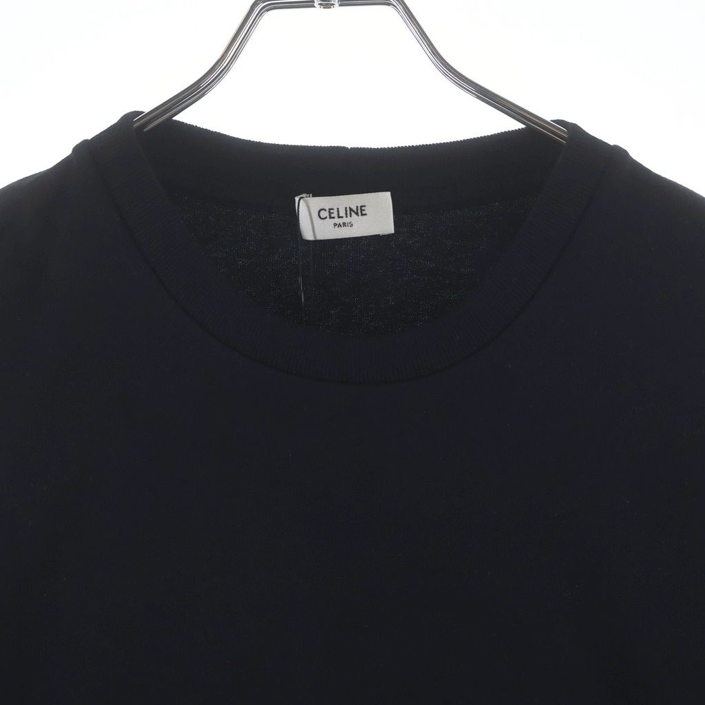 Celine Chest Logo Embroidery Loose Cotton Crew Neck Short Sleeve T-Shirt Black — view 3