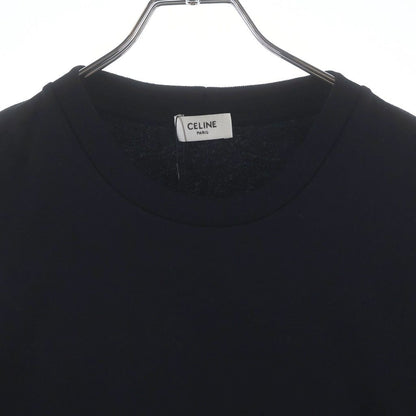 Celine Chest Logo Embroidery Loose Cotton Crew Neck Short Sleeve T-Shirt Black — view 3