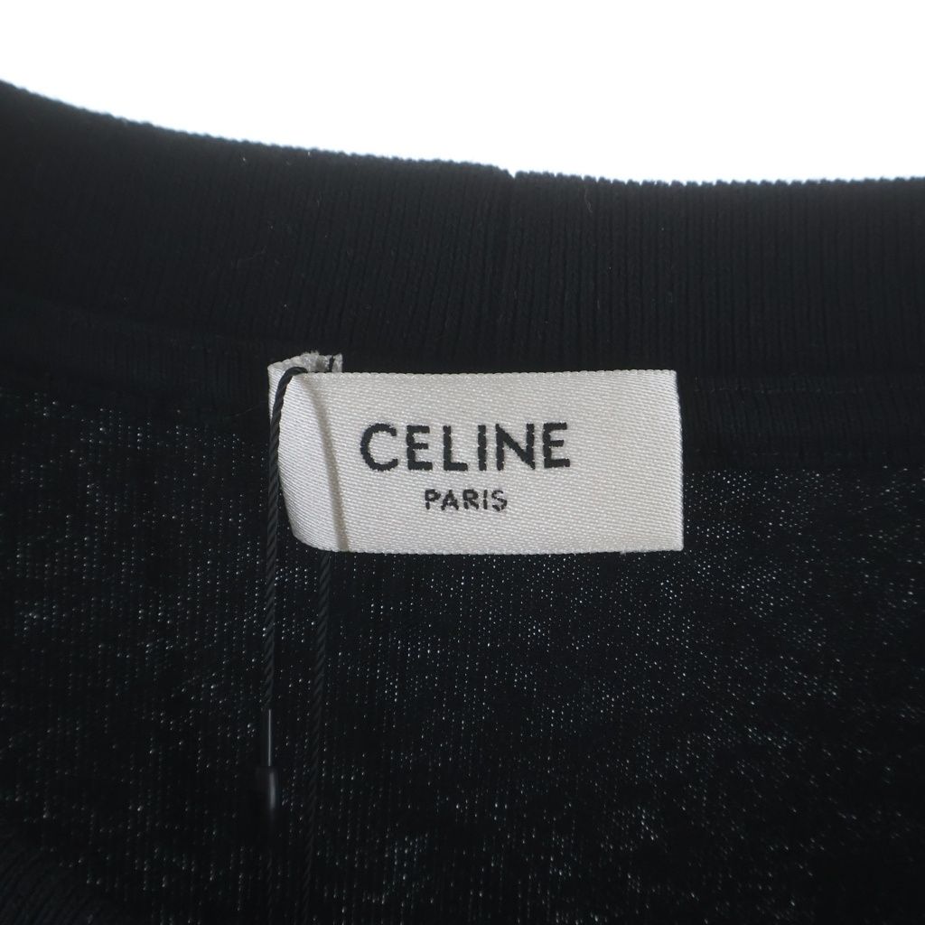 Celine Chest Logo Embroidery Loose Cotton Crew Neck Short Sleeve T-Shirt Black — view 7