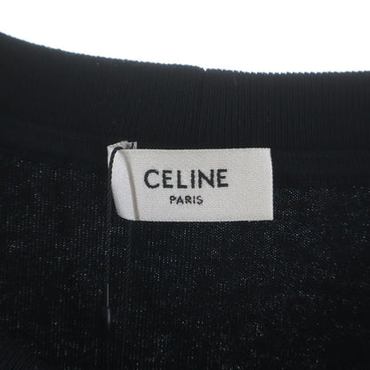 Celine Chest Logo Embroidery Loose Cotton Crew Neck Short Sleeve T-Shirt Black — view 7