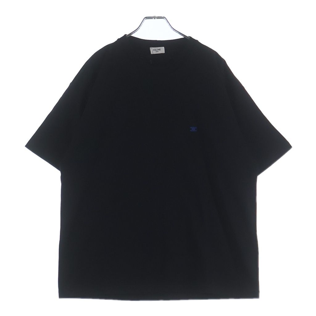 Celine Chest Logo Embroidery Loose Cotton Crew Neck Short Sleeve T-Shirt Black